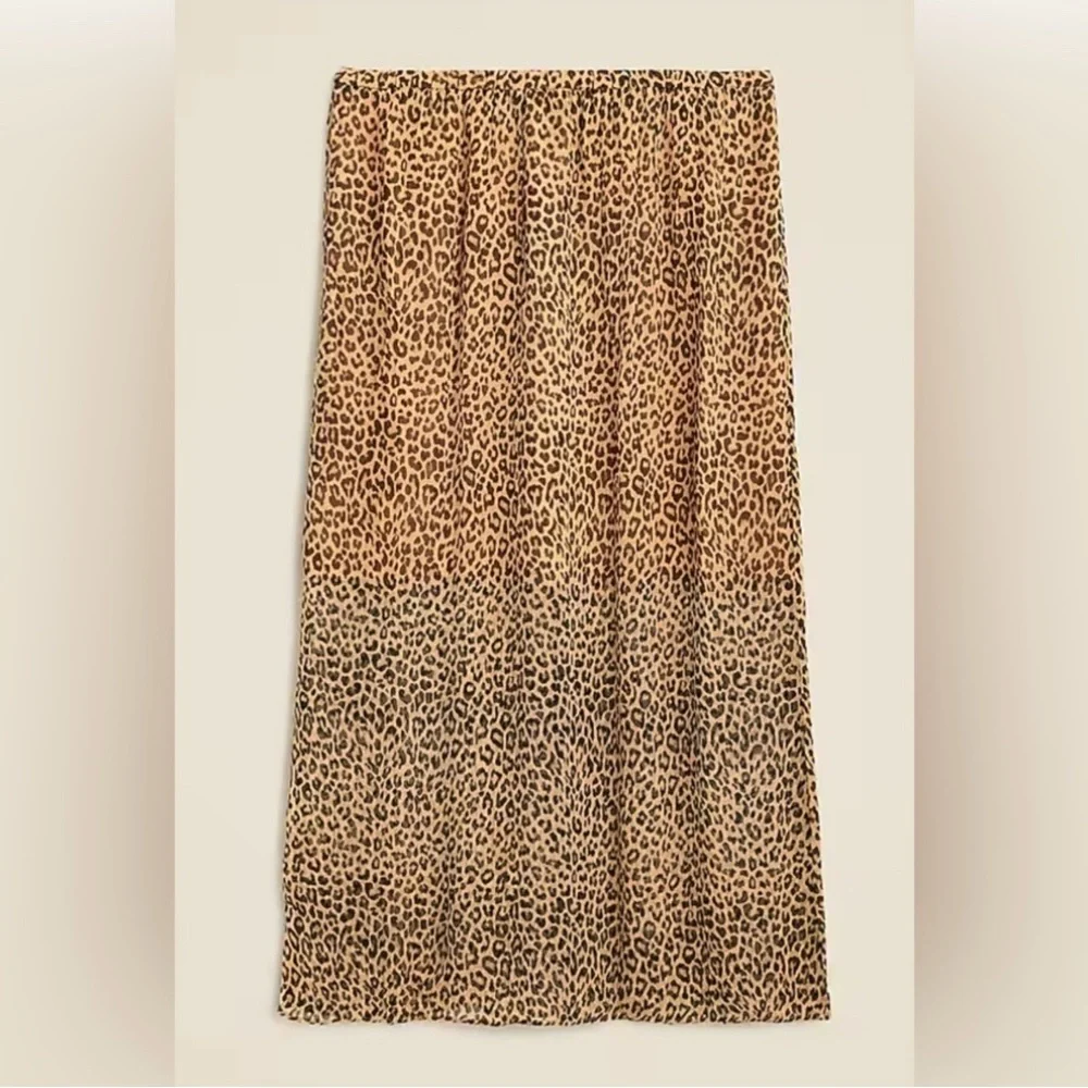 J Crew Gwyneth Slip Skirt NWT Leopard Crinkle Chiffon Pull-On L